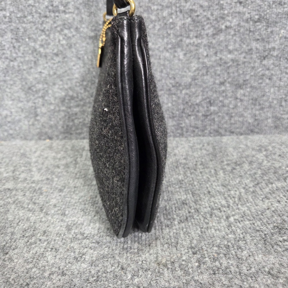 Coach Small Hobo Shoulder Bag Charcoal Gray‎ Wool Tweed Black Leather 8308 Y2K - Picture 6 of 16